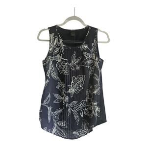 Ann Taylor Womens XS Sleeveless Blouse Pullover Black Floral